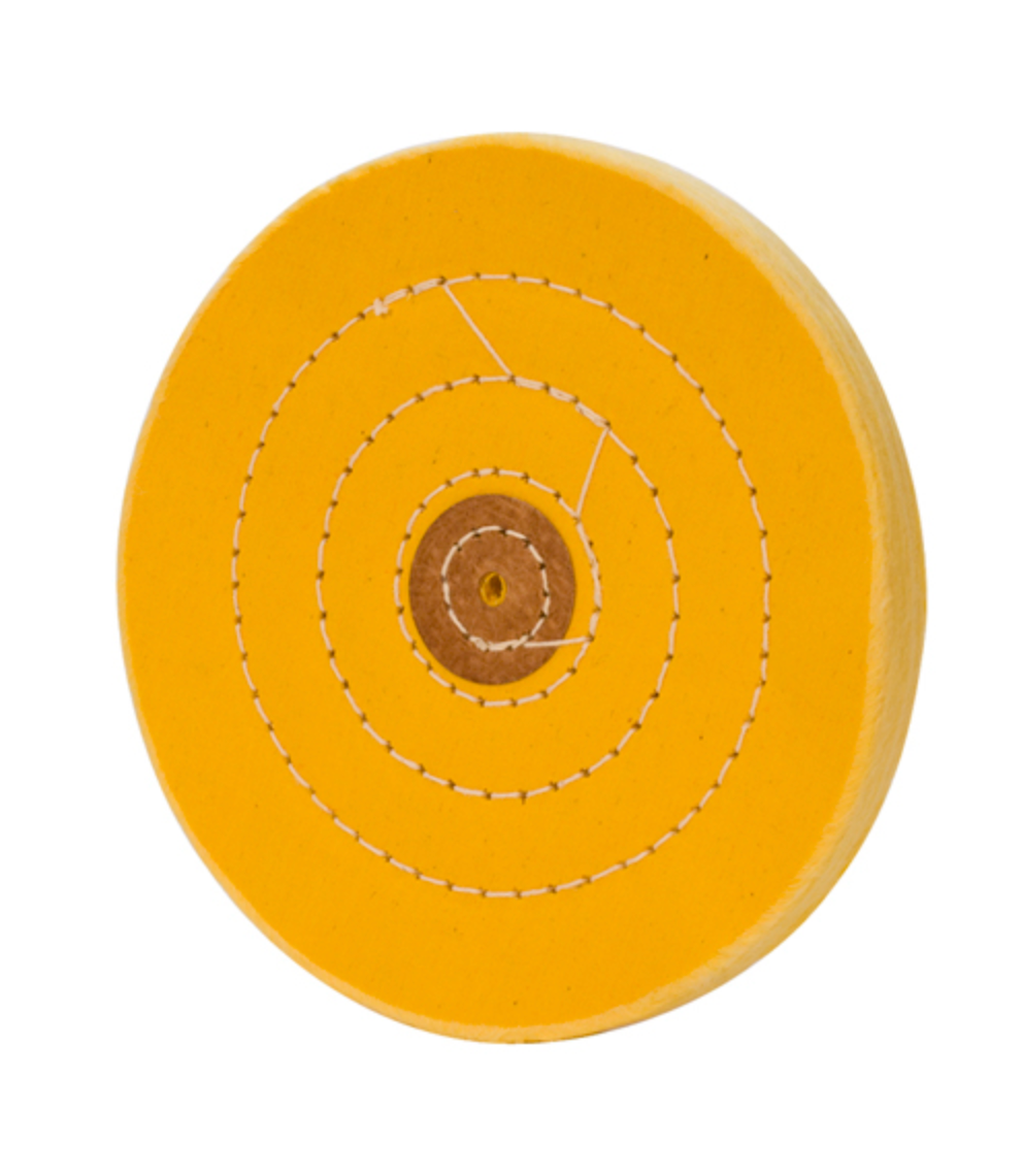 Yellow Muslin Buff – Stitched, Leather Center (6" x 50 Ply)