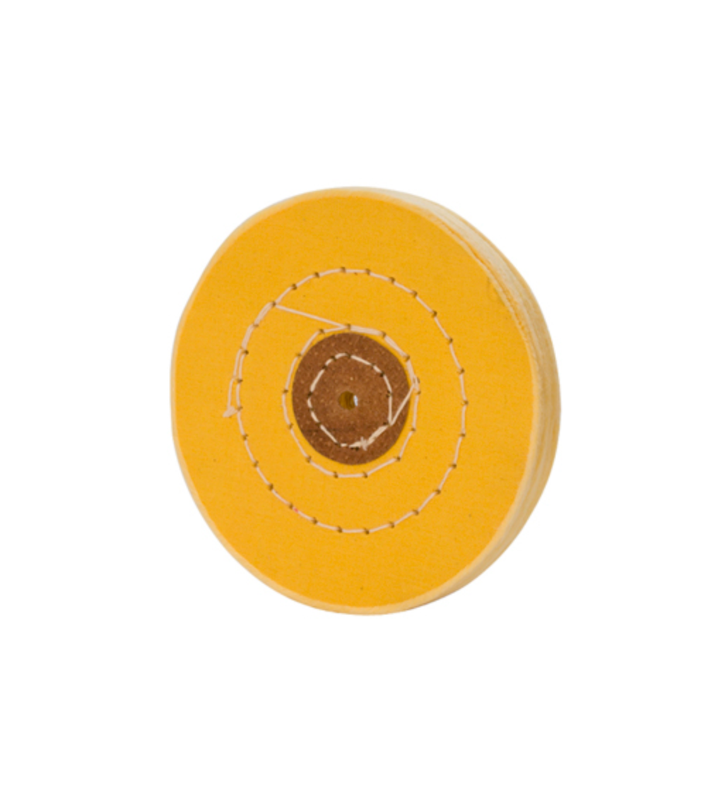 Yellow Muslin Buff – Stitched, Leather Center (4" x 50 Ply)